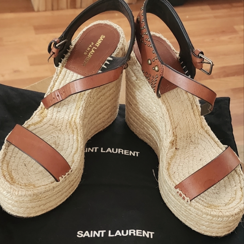 Saint Laurent Leather Platform Espadrille sandals